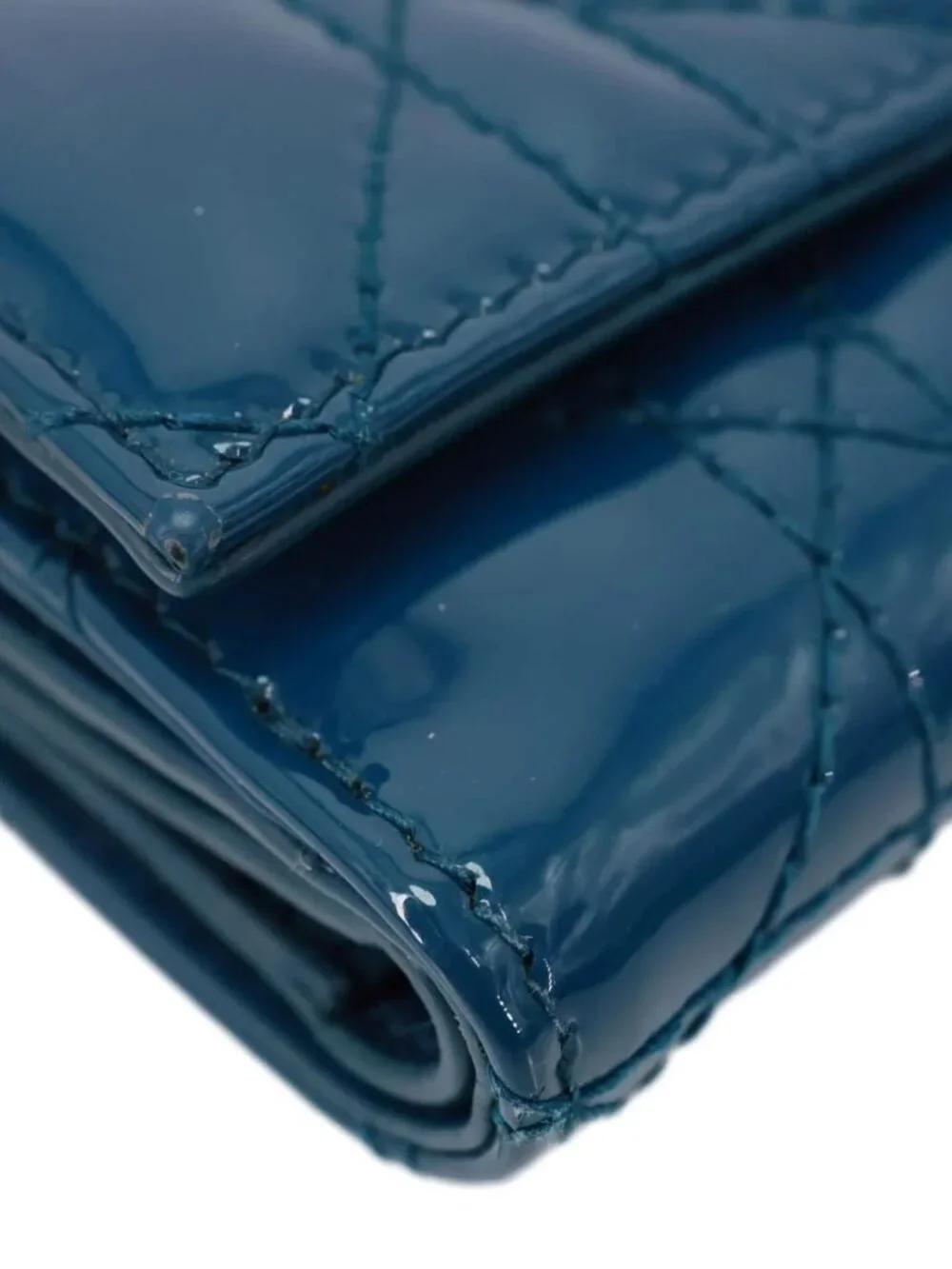 Christian Dior  Lady Dior Lotus Cannage Patent Leather Wallet Blue